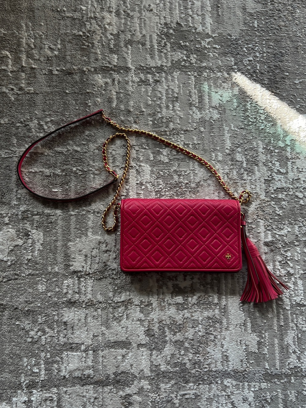 Tory Burch Quilted Hot Pink Leather Crossbody with Tassel